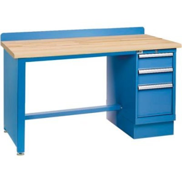 Lista International Technical Workbench w/Tech Leg, 3 Drawer Cabinet, Butcher Block Top - Blue XSTB20-60BT/BB